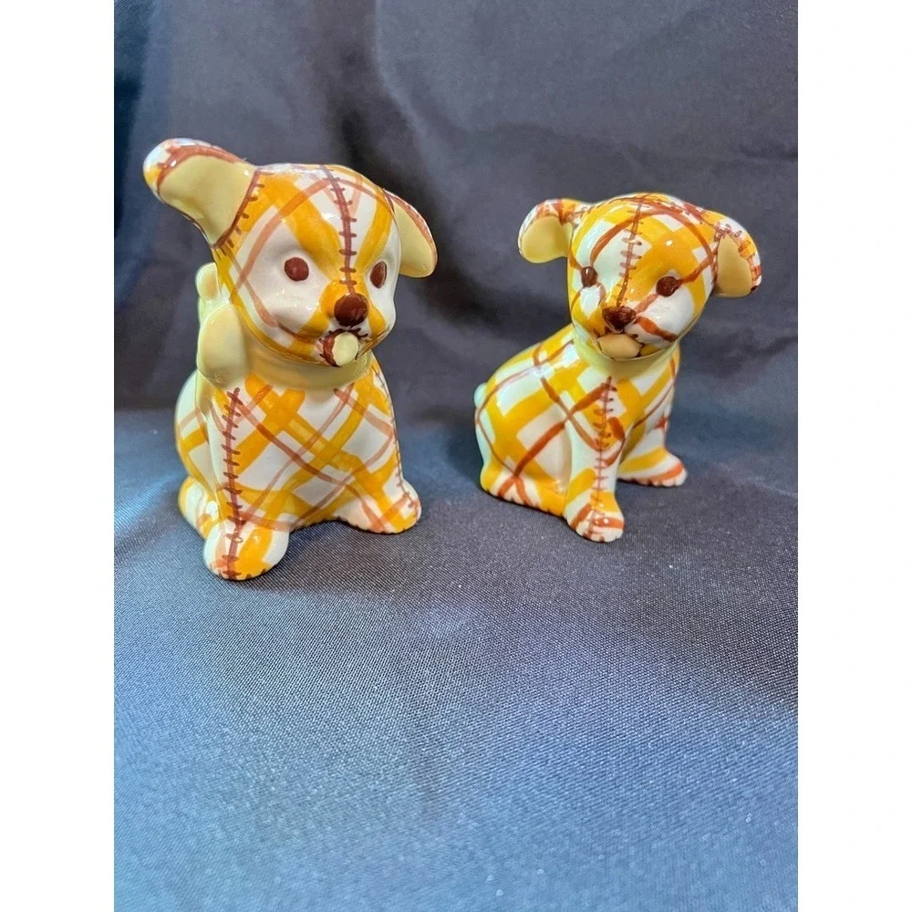 Vintage Brayton Laguna Pottery Plaid Puppy Dog Salt & Pepper Shakers 1930s Calif